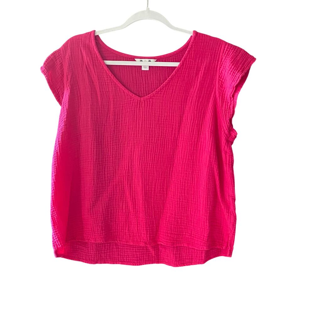 Cropped Cotton Top Short cap Sleeves 3 Dots Dark Pink Womens Size Large
